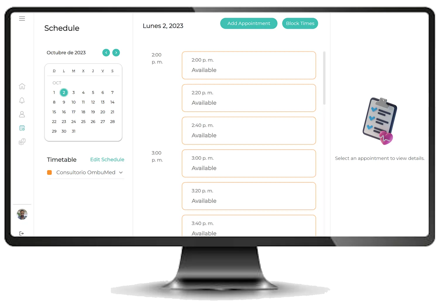 The OmbuMed doctor dashboard on a desktop monitor